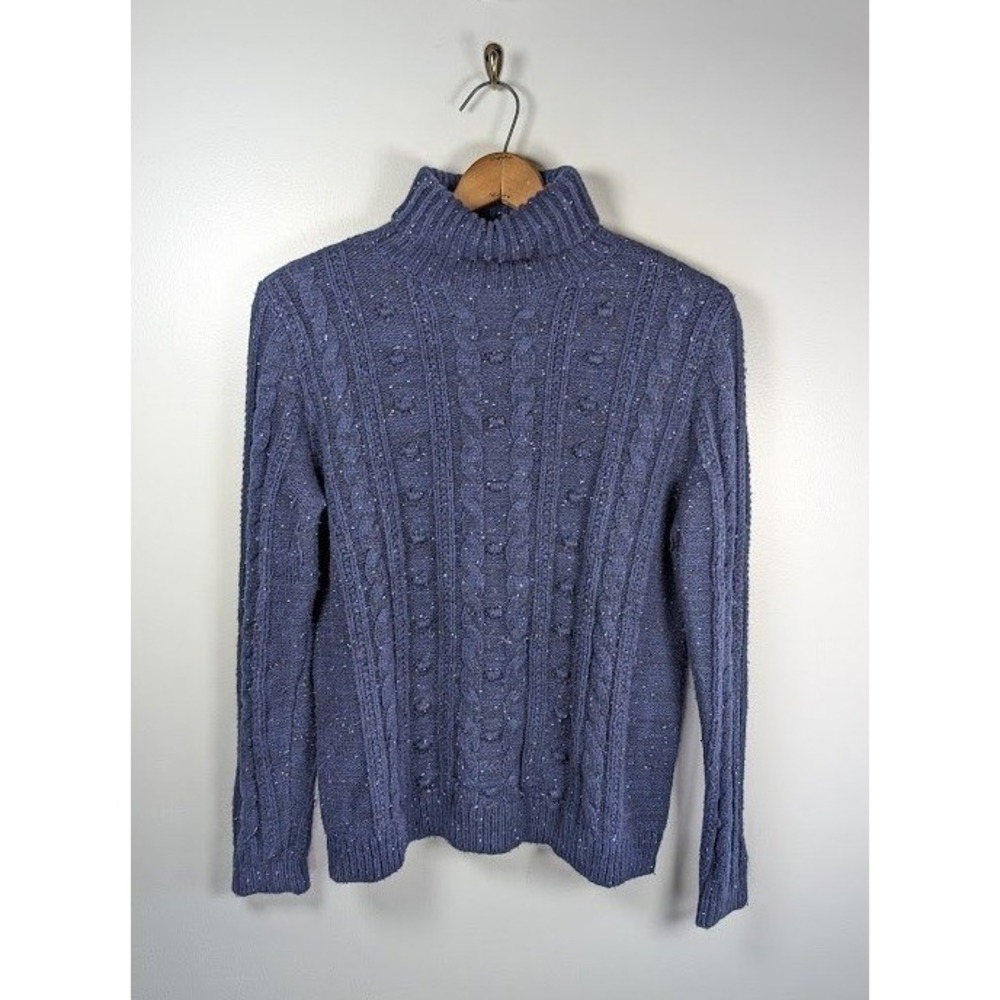 Lands End Cable Knit Turtleneck Sweater Size Medium Fisherman Chunky Cozy Winter